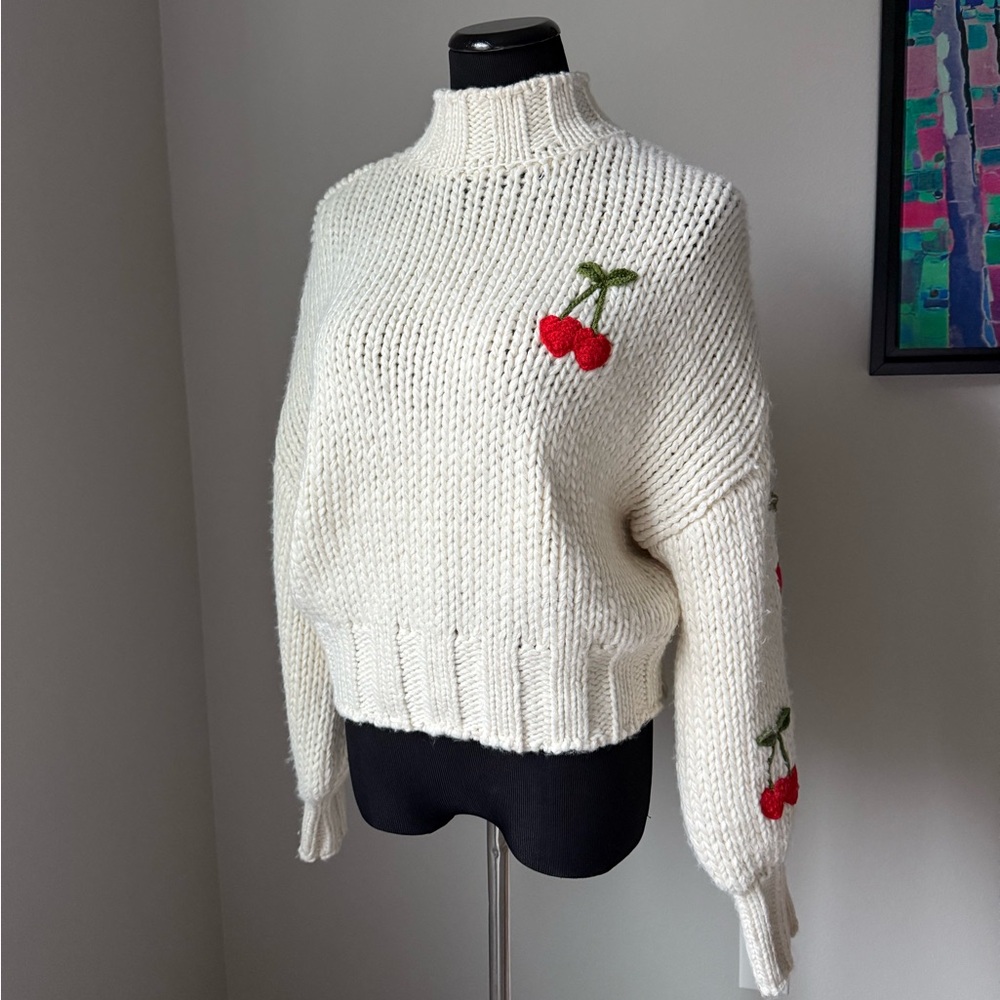 Forever 21 Cream Sweater with Cherry Detail